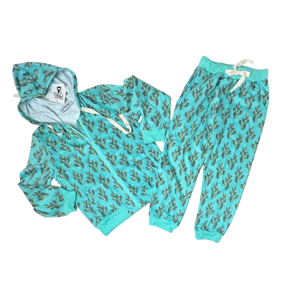 Crazy Train Caboose Kids Aqua Cactus French Terry Hooded‎ Outfit Set Sz 8 NWT